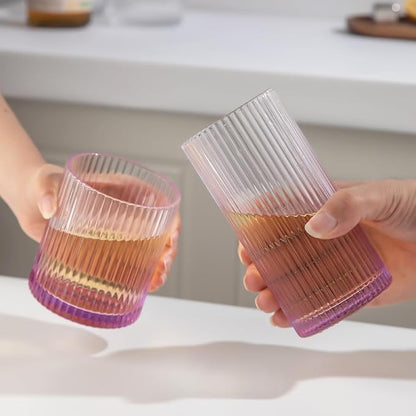 Ribbed Drinking Glasses 8pcs, 12oz and 10oz Glassware, Tumbler Glasses Cup Set - Image 4