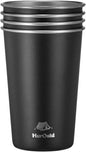4 Pack Stainless Steel Cups 16oz -Black Stackable Metal Drinking Glasses by HurOutd