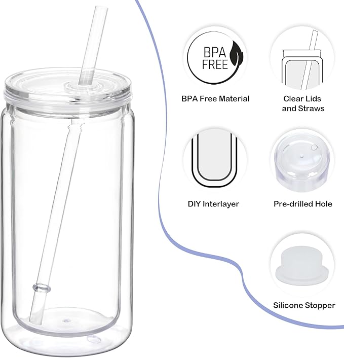 8 Pack plastic Snow Globe Tumbler, 16 Oz Double Wall Plastic Can - Image 5