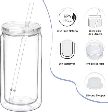 8 Pack plastic Snow Globe Tumbler, 16 Oz Double Wall Plastic Can - Image 5