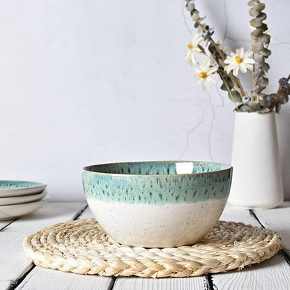 Bosmarlin Stoneware Soup Bowl Set of 4, 26 Oz, Cereal Bowl for Oatmeal, Dishwasher and Microwave Safe, Reactive Glaze (Turquoise Green, 6 in)