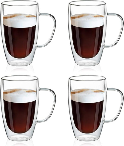 MEWAY 16oz/4 pack Coffee Mugs, Thickened Clear Glass Double Wall Cup by MEWAY