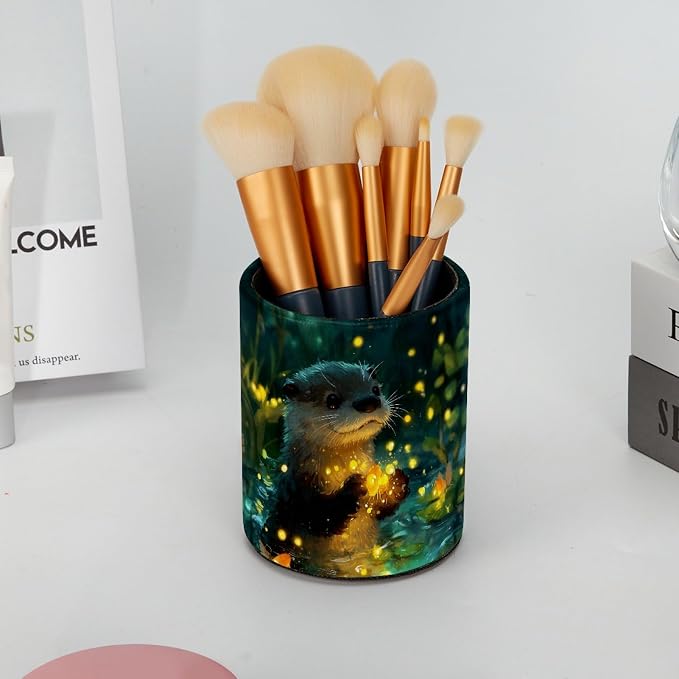 Cute Otter Leather Pen Holder for Desk, Desktop Caddy Stationery Organizer for - Image 6