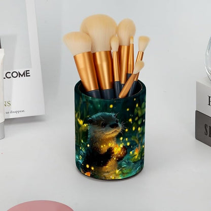Cute Otter Leather Pen Holder for Desk, Desktop Caddy Stationery Organizer for - Image 6