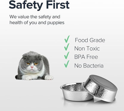 URBUDDIES 2 Pack Hammered Stainless Steel Cat Bowls, 2 Cup, Dishwasher Safe - Image 2