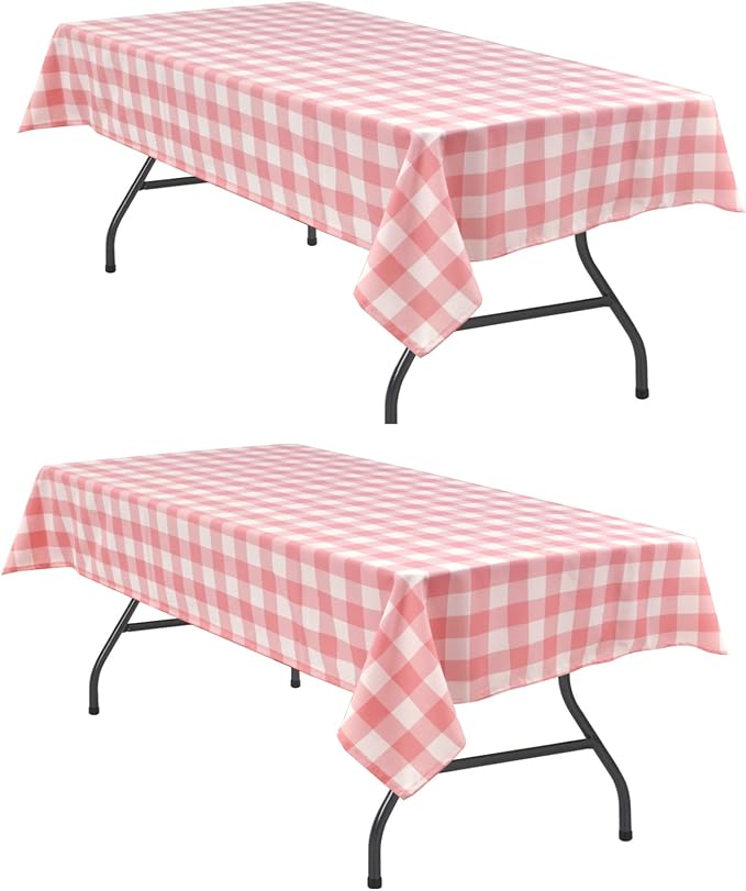 Plaid Tablecloth 2 Pack, 54 x 80 inch, Peach Pink and White | Waterproof by Hiasan