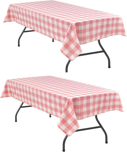 Plaid Tablecloth 2 Pack, 60 x 102 inch, Peach Pink and White | Waterproof by Hiasan
