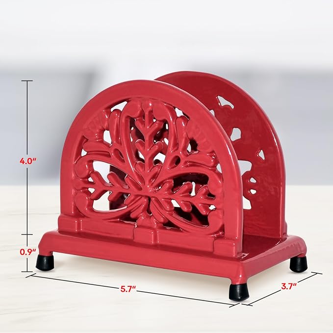 JOGREFUL Cast Iron Napkin Holder, Kitchen Organizer Mistletoe Pattern Red | - Image 3