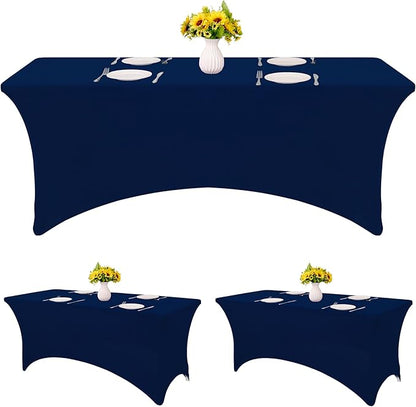HAISIWLKJ 3 Pack Table Cloth 6ft Navy Blue Tablecloths for Rectangle Folding Table Spandex Fitted Stretch Cover Wrinkle Resistant Washable Protector for Party, Wedding, Banquet, Festival.