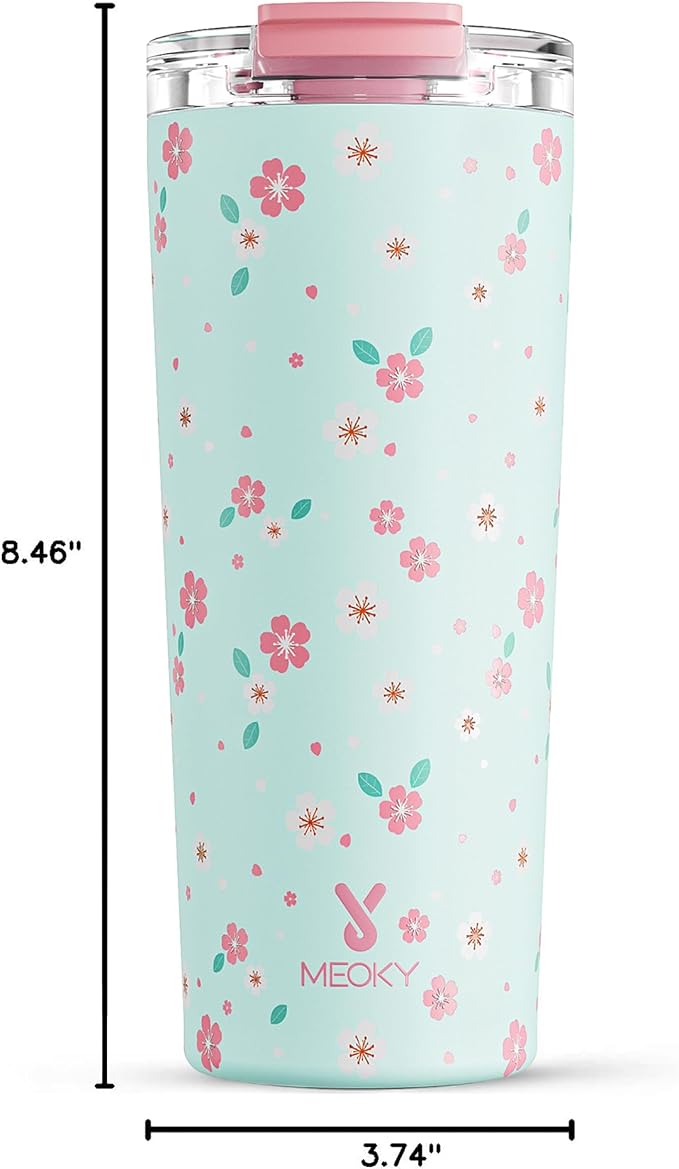 Meoky 24 oz Insulated Travel Coffee Mug: Leak Proof Lid, Mint Petal | Stainless - Image 3