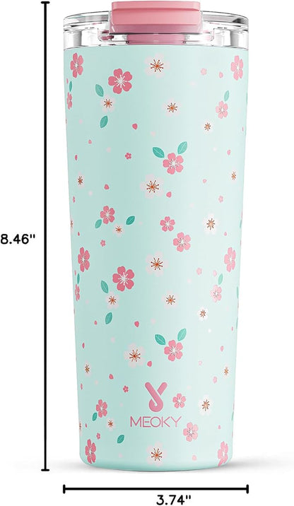 Meoky 24 oz Insulated Travel Coffee Mug: Leak Proof Lid, Mint Petal | Stainless - Image 3