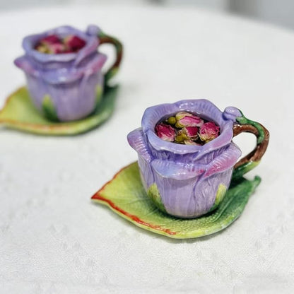Ceramic Rose Tea Pot Set, 3D Hand-painted Rose Flower Cup and Green Leaves - Image 6