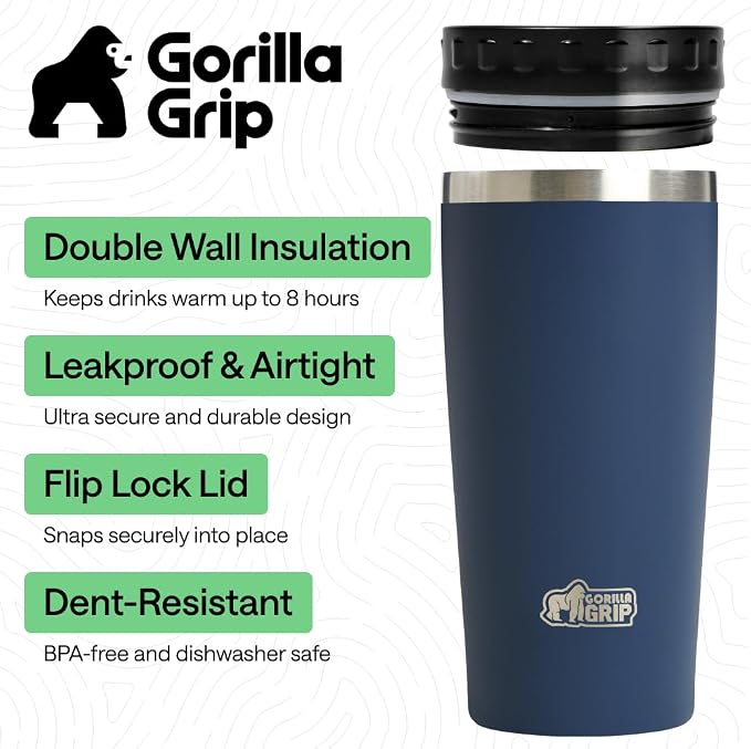 GORILLA GRIP 304 Stainless Steel Double Insulated Travel Coffee Mug, Leakproof - Image 2
