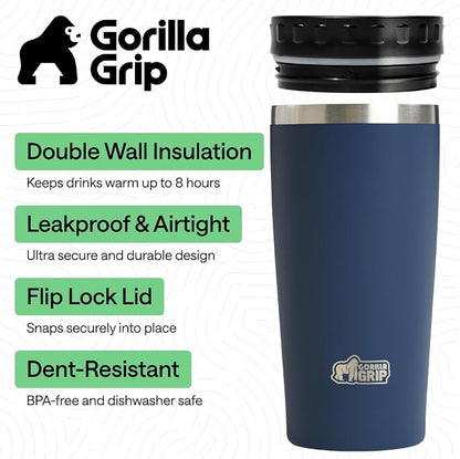 GORILLA GRIP 304 Stainless Steel Double Insulated Travel Coffee Mug, Leakproof - Image 2