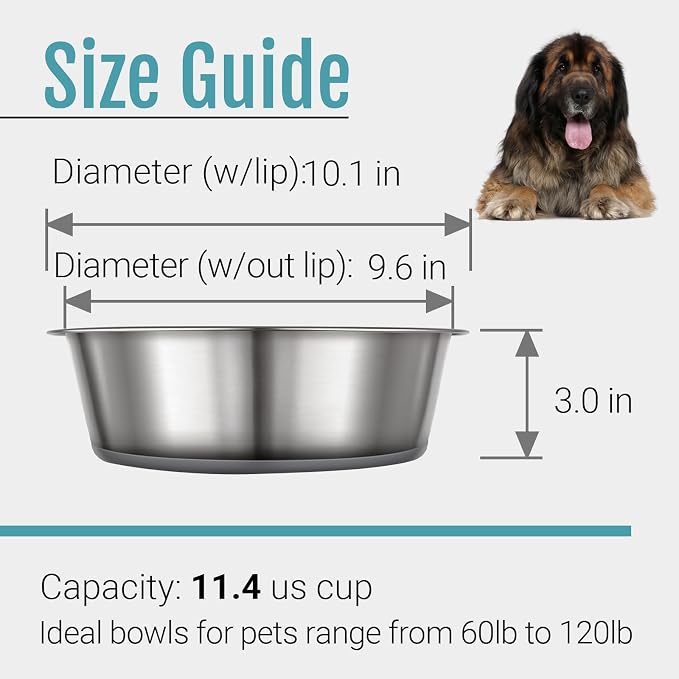 Nonslip Stainless Steel Dog Bowls, 11.4 US Cup, Dishwasher safe, Stackable - Image 5