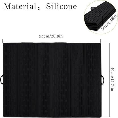 Klyrnd Silicone Dish Drying Mat - Extral Large 20.8" x 15.7" - Heat Resistant Silicone Trivet, Countertop Mat, Dish Draining Mat, Sink Mat, Easy to Clean Foldable Non Slip Dry Pad (Black)