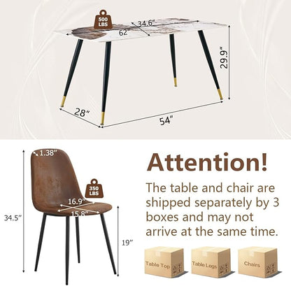 Table and Chairs Set of 4, Dining Room Table Set for 4, Sintered Stone Kitchen Table Top and Modern Chairs Set of 4 for Kitchen Dining Room