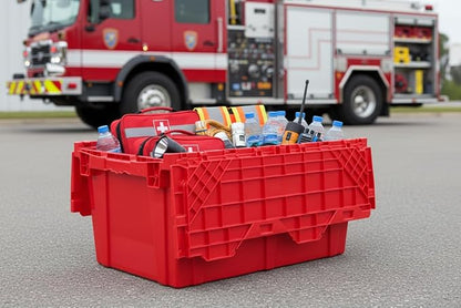 Hudson Exchange 27.3 x 17.2 x 12.6 (3 Pack) Storage Tote Distribution Container with Hinged Attached Lid, Red