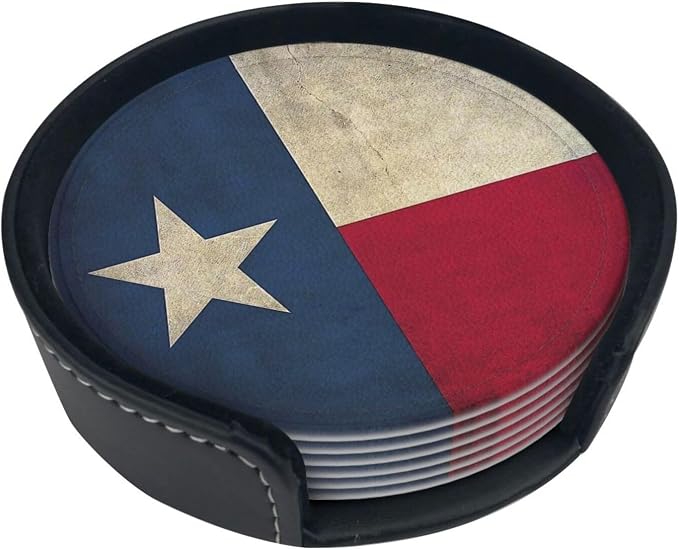 6 Pcs Texas Flag Pentagram Stars Leather Coasters - Image 5