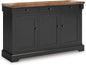 Signature Design by Ashley Wildenauer Farmhouse Dining Buffet with Drawers and Adjustable Shelves, Light Brown & Black