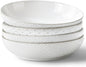 Y YHY Large Pasta Bowls, 45 oz Embossed Salad Bowls for Serving Soup, Noodle, Dessert, Dinner, Kitchen Deep Plates, 9.75" Porcelain Shallow Bowls, Soft White Dishes for House-warming Wedding Present