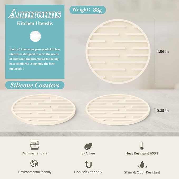 Silicone Coasters for Drinks, Thickened Coasters Cup Mat, Heat Resistant 600℉ - Image 4