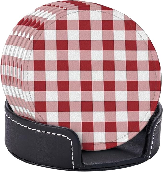 6 Pcs Farmhouse Decoration Farm Red and White Plaid Buffalo Check Leather - Image 6