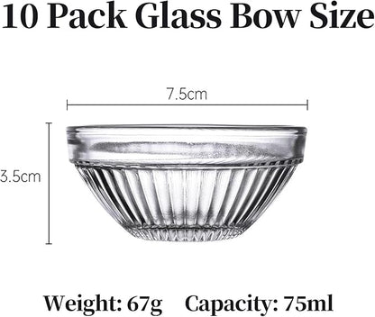3in 2.5oz Small Clear Glass Ramekins Custard Bowls, 10 Pack Mini Glass Dipping Sauce Cups Pinch Bowl, Little Kitchen Condiment Ingredient Prep Salad Dishes, Dishwasher Microwave Freezer Safe