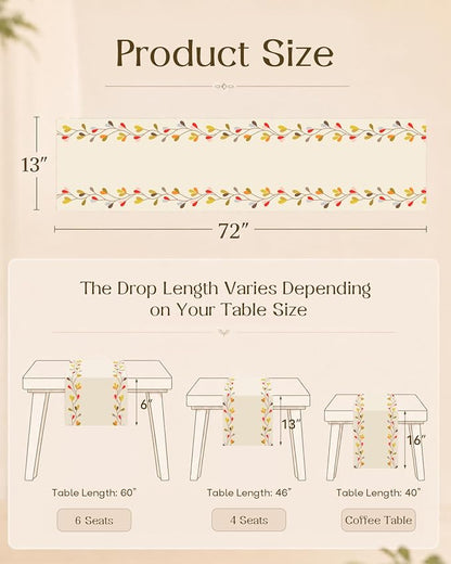 Embroidered Canvas 13"x 72" Narrow Table Runner, Branch | Exquisite Embroidery - Image 4
