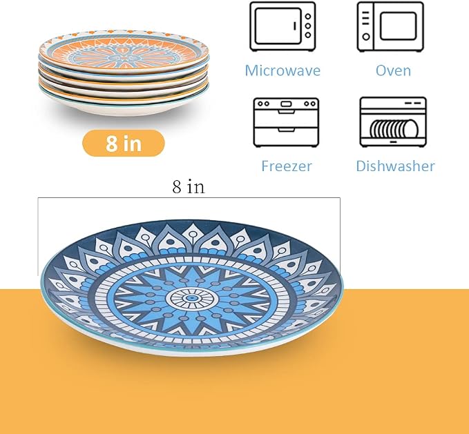 Dinner Plates Set of 6, 8 Inch Scratch Resistant Ceramic Plates, Dishwasher and - Image 2