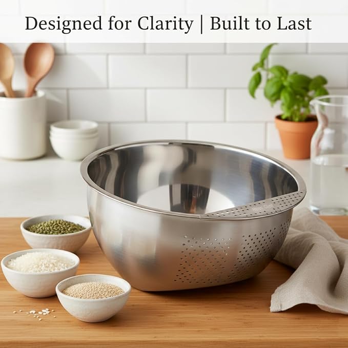 Helen's Asian Kitchen Japanese Rice Washing Bowl, Side Drainer - Image 2