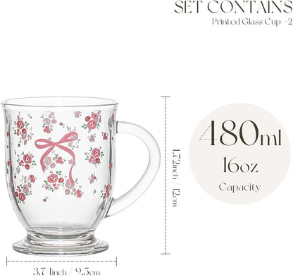 KEMORELA Pink Bow Glass Coffee Mugs Set, Cute Tea Cup - Image 3