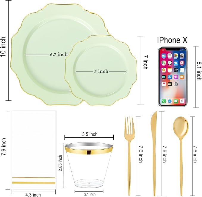175Pcs Sage Green Plastic Plates - Image 12