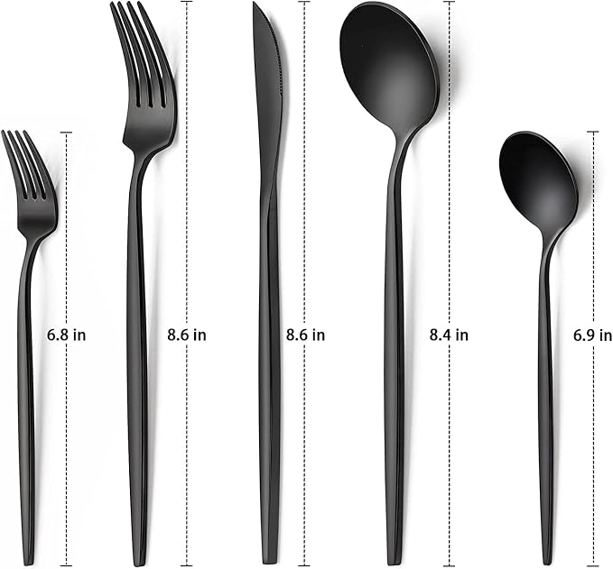 60-Piece 12 Setting Black Silverware, Food-Grade Stainless Steel Flatware - Image 2