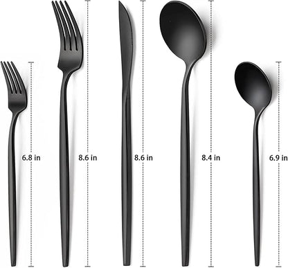 60-Piece 12 Setting Black Silverware, Food-Grade Stainless Steel Flatware - Image 2