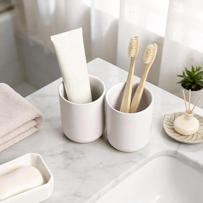 Gaolinci 2 Pcs Simple Solid Color Ceramic Mouthwash Cups, Bathroom Brushing Cup - Image 2
