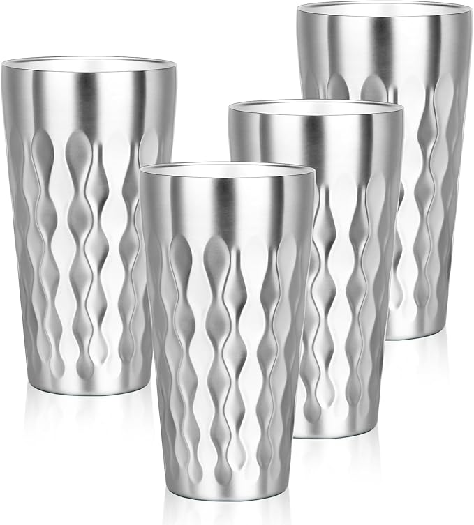Stainless Steel Drinking Glasses, 19 oz Insulated Tumbler, 4 Pack Double Wall by Offiper