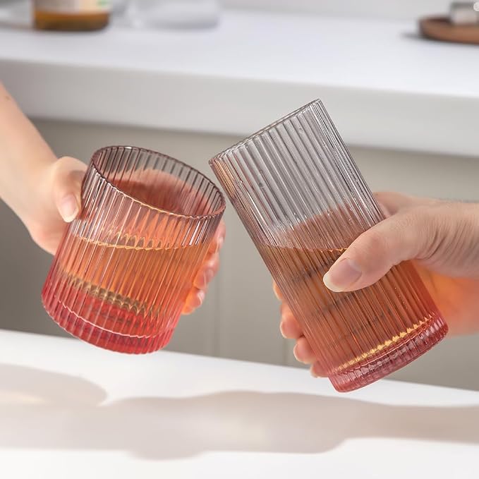 Ribbed Drinking Glasses 8pcs, 12oz and 10oz Glassware, Tumbler Glasses Cup Set - Image 4