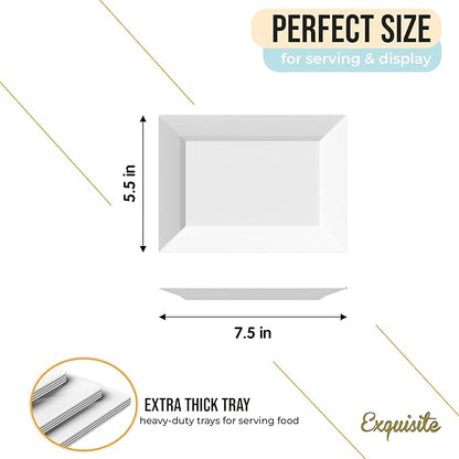 Exquisite Plastic Serving Trays For Party - 40 Pcs 7.5 Inch White Serving Platters, Plastic Trays For Food, White Tray, Food Tray Disposable Platters For Parties, Catering & Buffet