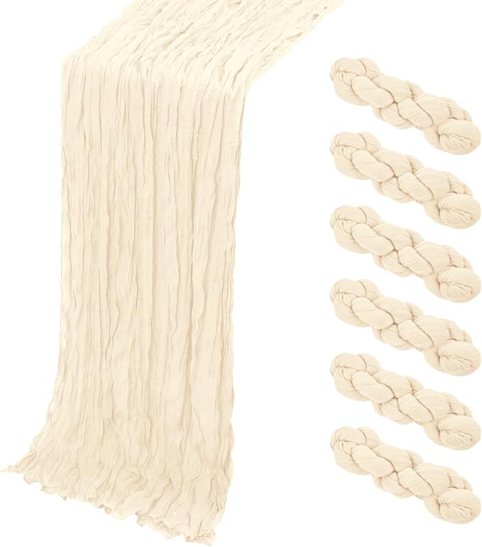 6 Pack Ivory Cheesecloth Table Runner, 17 x 108 Inch, Gauze Cheese Cloth Table by Yorcari