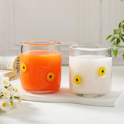 Icon Juice Glasses, 14oz Stemless Wine Drinking Juice Glass Cup for Valentine Party Supplies Gift(2 Pcs,Sunflower)