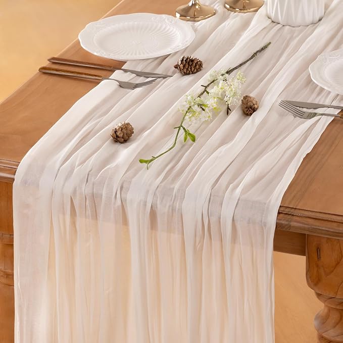 Ivory Cheesecloth Table Runner 120 Inches 10 Ft Gauze Table Runner | Summer - Image 5