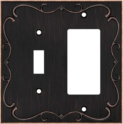 French Cabriole Decorative Wall Plate Switch Plate Outlet Cover (Toggle/Decorator, Aged Bronze)