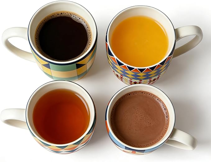 Bohemian Ceramic Coffee Mugs Set of 4, 15oz/450ml Geometric Pattern Tea Cups - Image 4
