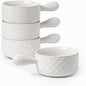 20oz Ceramic Soup Bowls with Handle, Set of 4,Textured Embossed Stoneware for Chili, Stew, Cereal,Microwave & Dishwasher Safe, Rustic Dinner Bowls for Home Kitchen