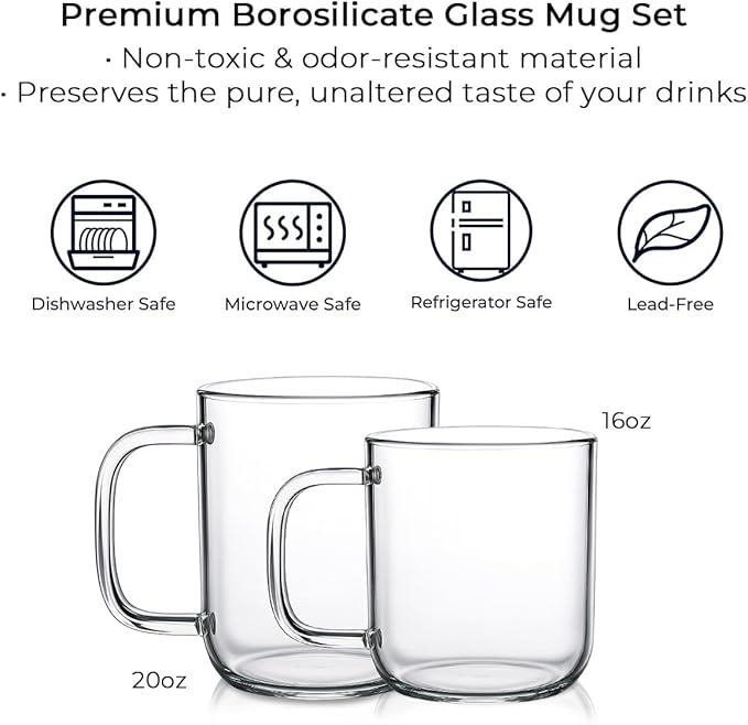 Aquach 16oz Glass Coffee Mugs Set of 2, Large Clear Borosilicate Cups | - Image 6