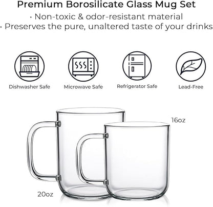 Aquach 16oz Glass Coffee Mugs Set of 2, Large Clear Borosilicate Cups | - Image 6