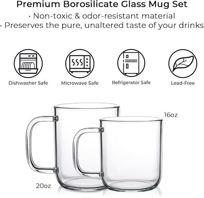 Aquach 20oz Glass Coffee Mugs Set of 2, Borosilicate Glass, Single-walled - Image 6
