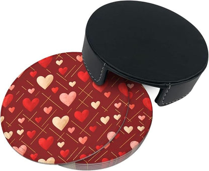 Romantic Gold Line Red Pink Heart Coasters - Image 7