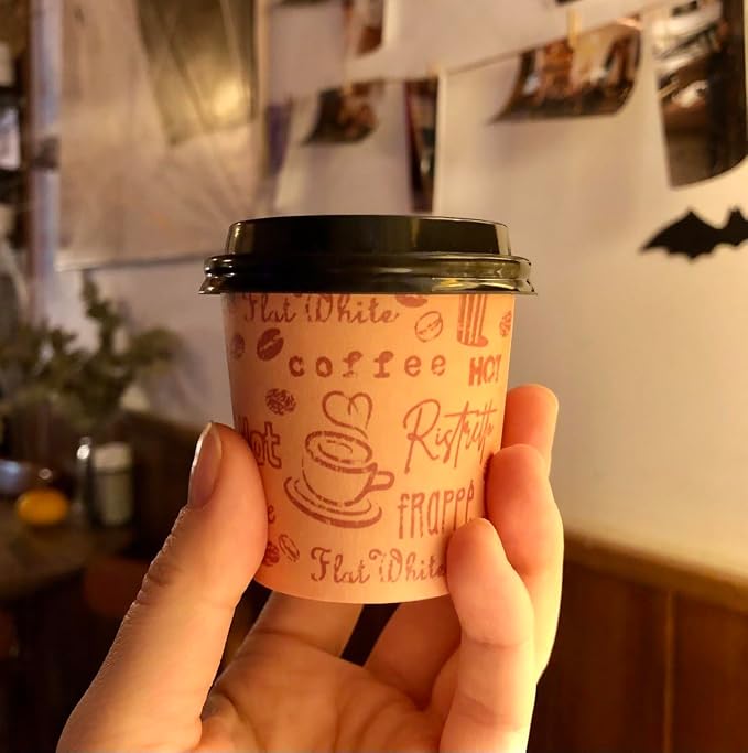 4 Oz Espresso Paper Cups with Black Lids - Image 3